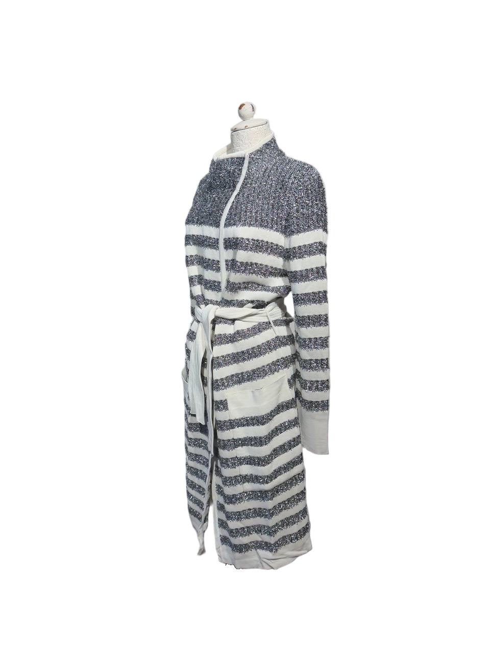 CARDIGAN LUNGO METALLIZZATO A RIGHE BALMAIN Tg 42
