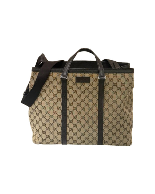 TOTE BAG GUCCI GG SUPREME CON RIFINITURE MARRONI E TRACOLLA