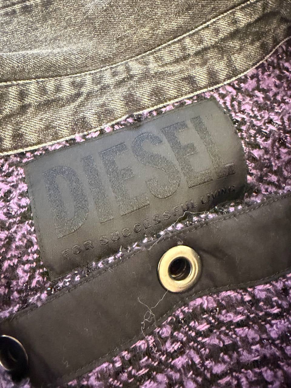GIACCA DIESEL TWEED BOUCLÉ VIOLA E NERO DENIM OVERSIZE Tg XS