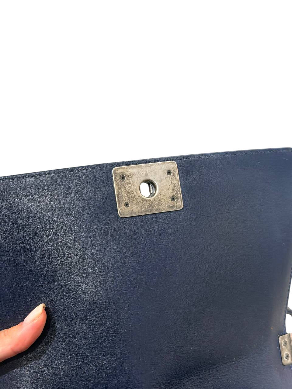 CHANEL BOY BAG PELLE BLU NAVY ARGENTO ANTICO