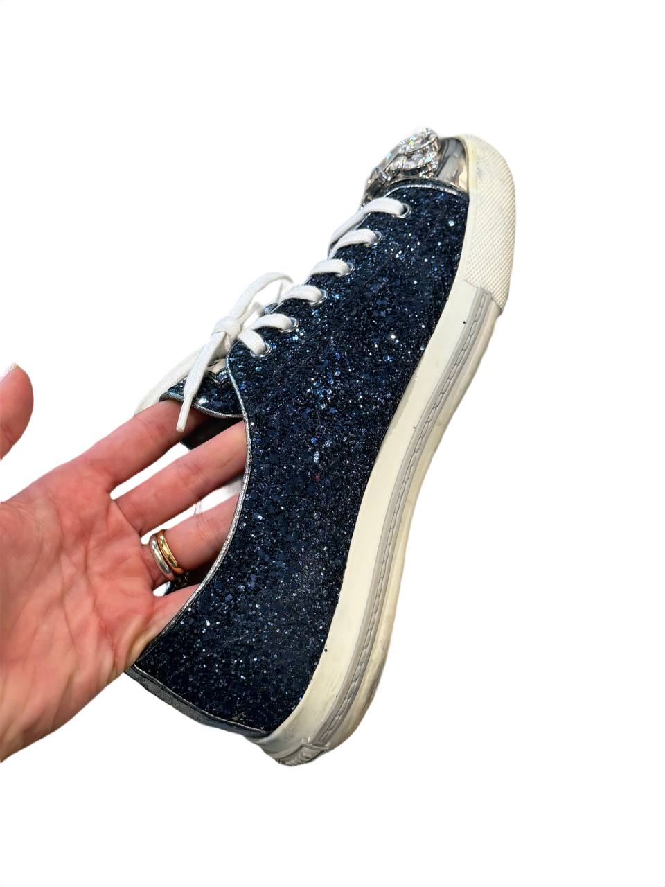 SNEAKERS MIUMIU SNEAKER GLITTER BLU CAP TOE CRISTALLI Nr 40