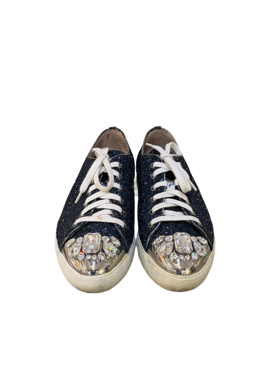 SNEAKERS MIUMIU SNEAKER GLITTER BLU CAP TOE CRISTALLI Nr 40