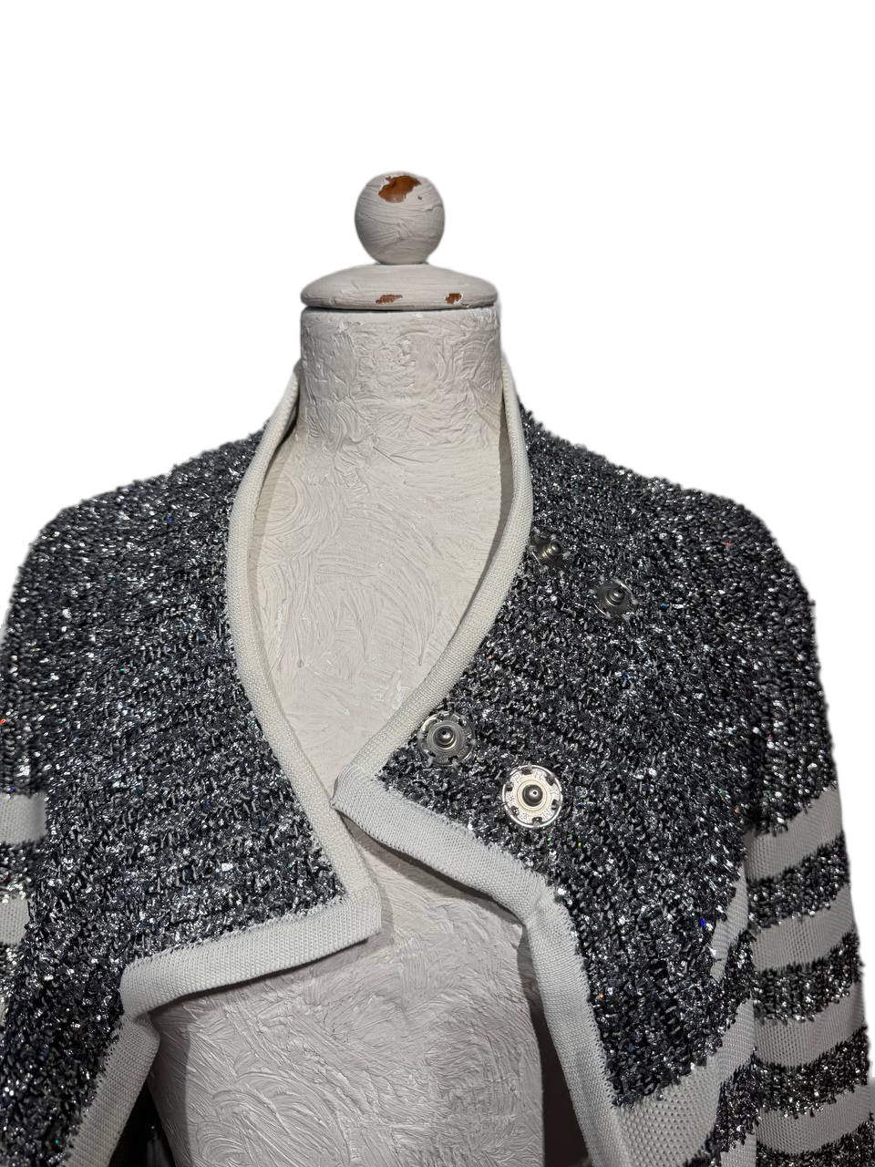 CARDIGAN LUNGO METALLIZZATO A RIGHE BALMAIN Tg 42