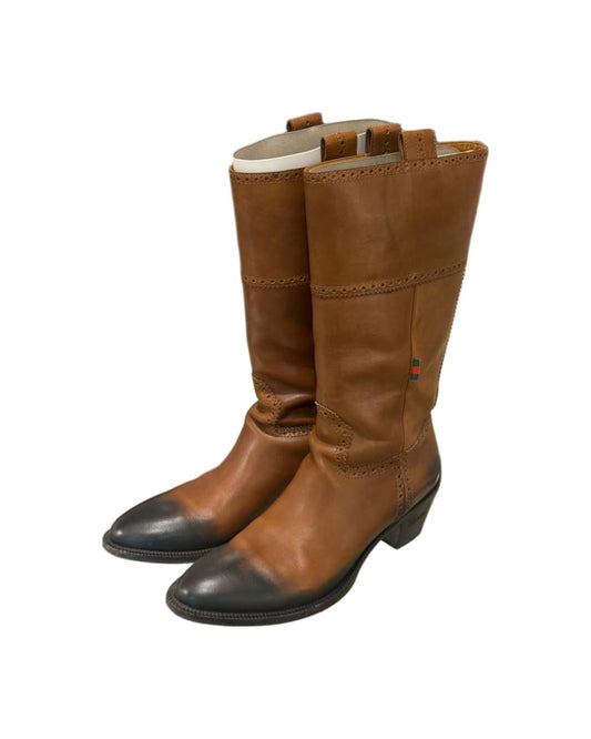 STIVALI GUCCI STILE CAMPEROS PELLE CUOIO PUNTA SCURA Nr 39.5