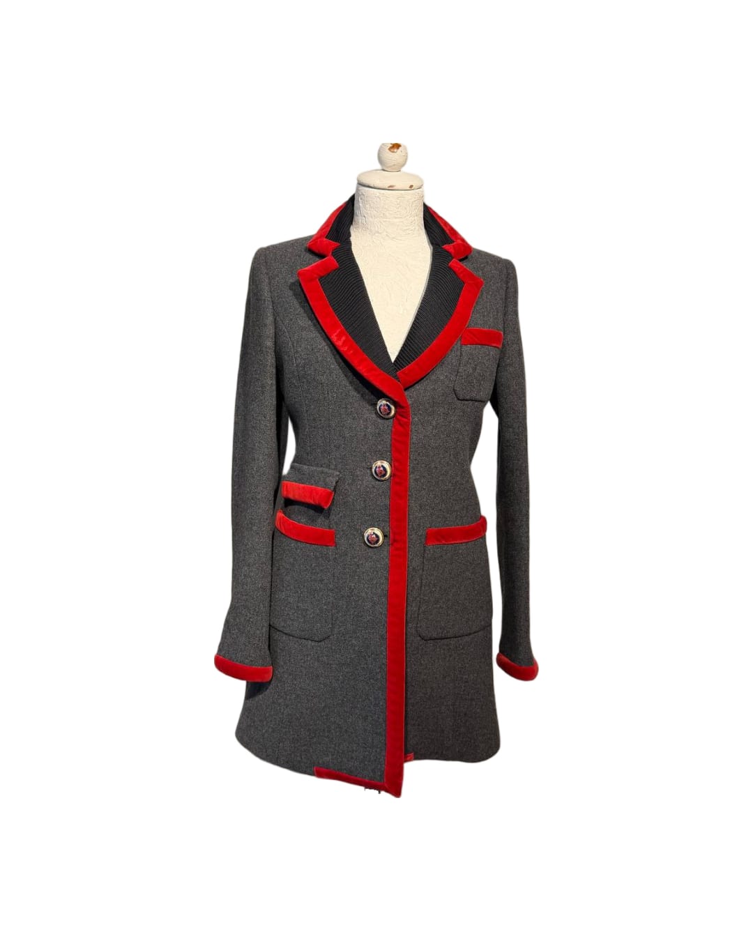 CAPPOTTO FAY  IN LANA VERGINE BORDI VELLUTO ROSSO Tg S
