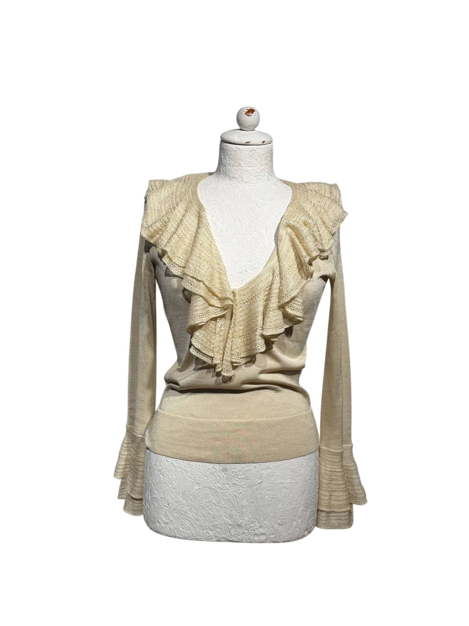 MAGLIA RALPH LAUREN SETA CASHMERE VOLANT CREMA Tg XS