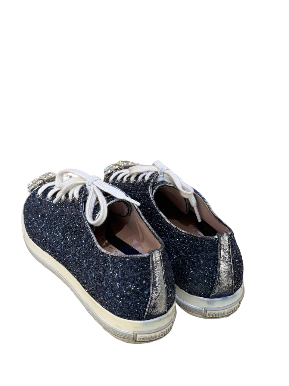 SNEAKERS MIUMIU SNEAKER GLITTER BLU CAP TOE CRISTALLI Nr 40