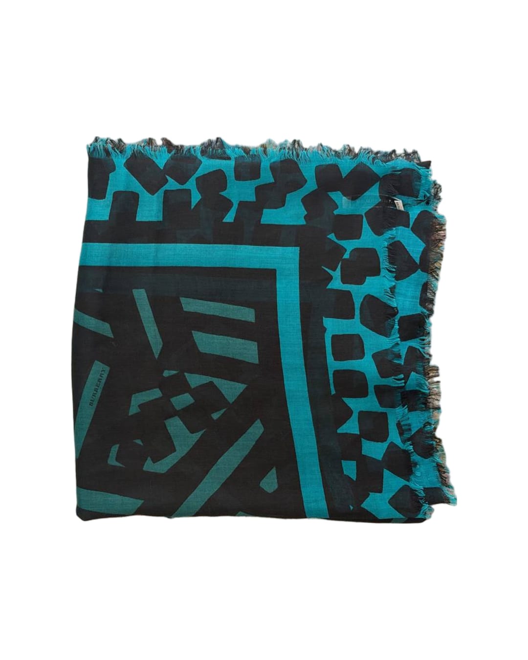 PASHMINA FOULARD BURBERRY SETA NERO TURCHESE e VERDE