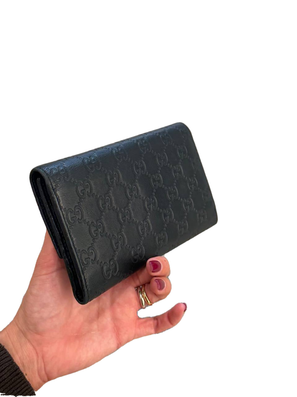 PORTAFOGLIO GUCCI PELLE GUCCISSIMA NERA CON PATTA