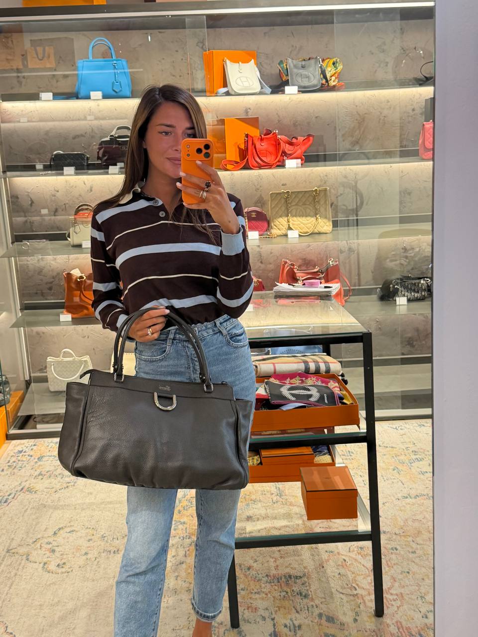 SHOPPER GUCCI ABBEY D-RING TESTA DI MORO PELLE