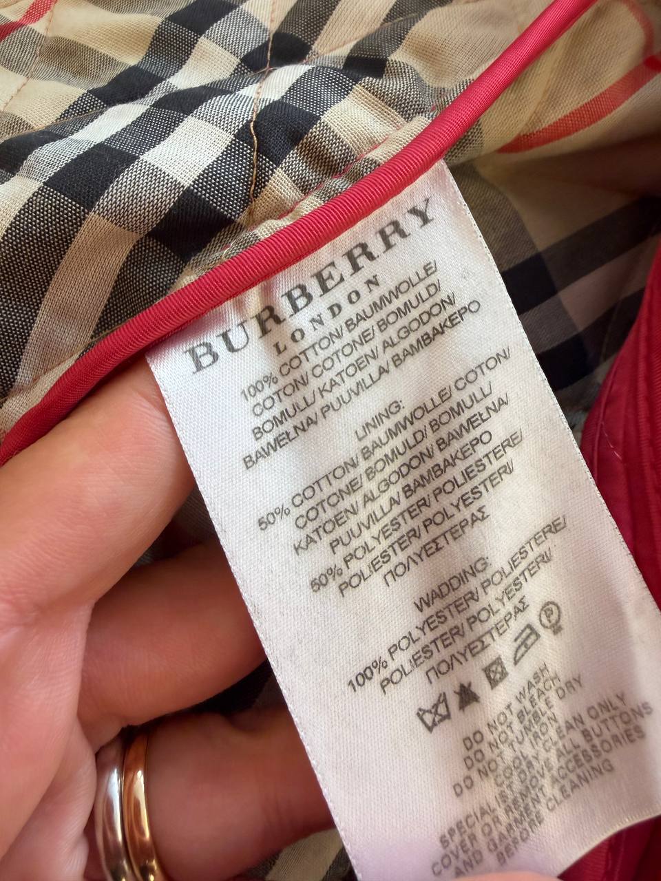 PIUMINO LEGGERO BURBERRY TRAPUNTATO MAGENTA Tg M