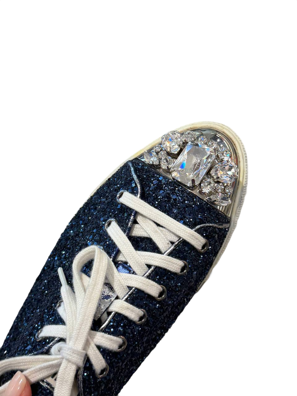 SNEAKERS MIUMIU SNEAKER GLITTER BLU CAP TOE CRISTALLI Nr 40