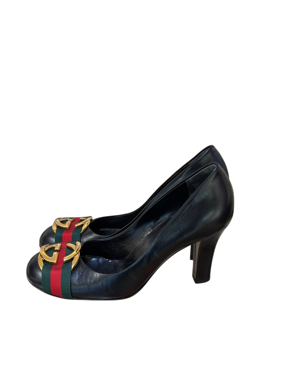 GUCCI DÉCOLLETÉ NERA PELLE WEB TACCO GROSSO Nr 35.5