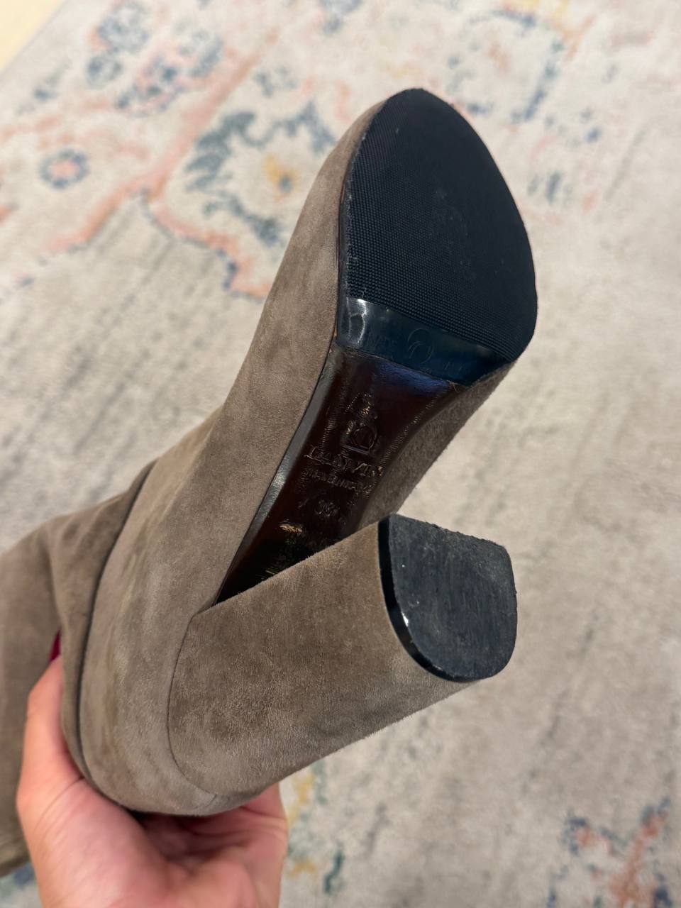 STIVALI LANVIN PARIS CAMOSCIO TORTORA CON TACCO Nr 38