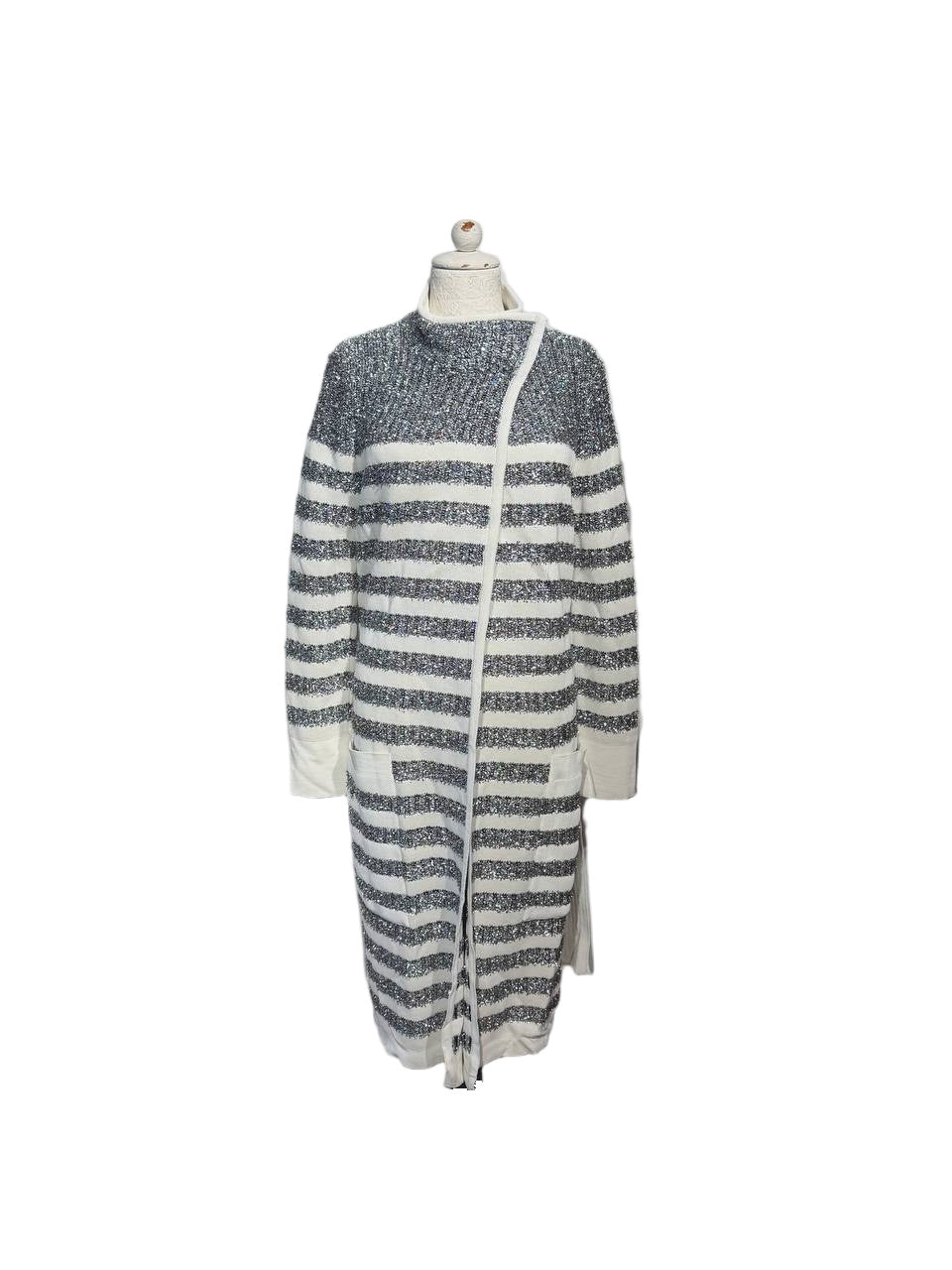 CARDIGAN LUNGO METALLIZZATO A RIGHE BALMAIN Tg 42
