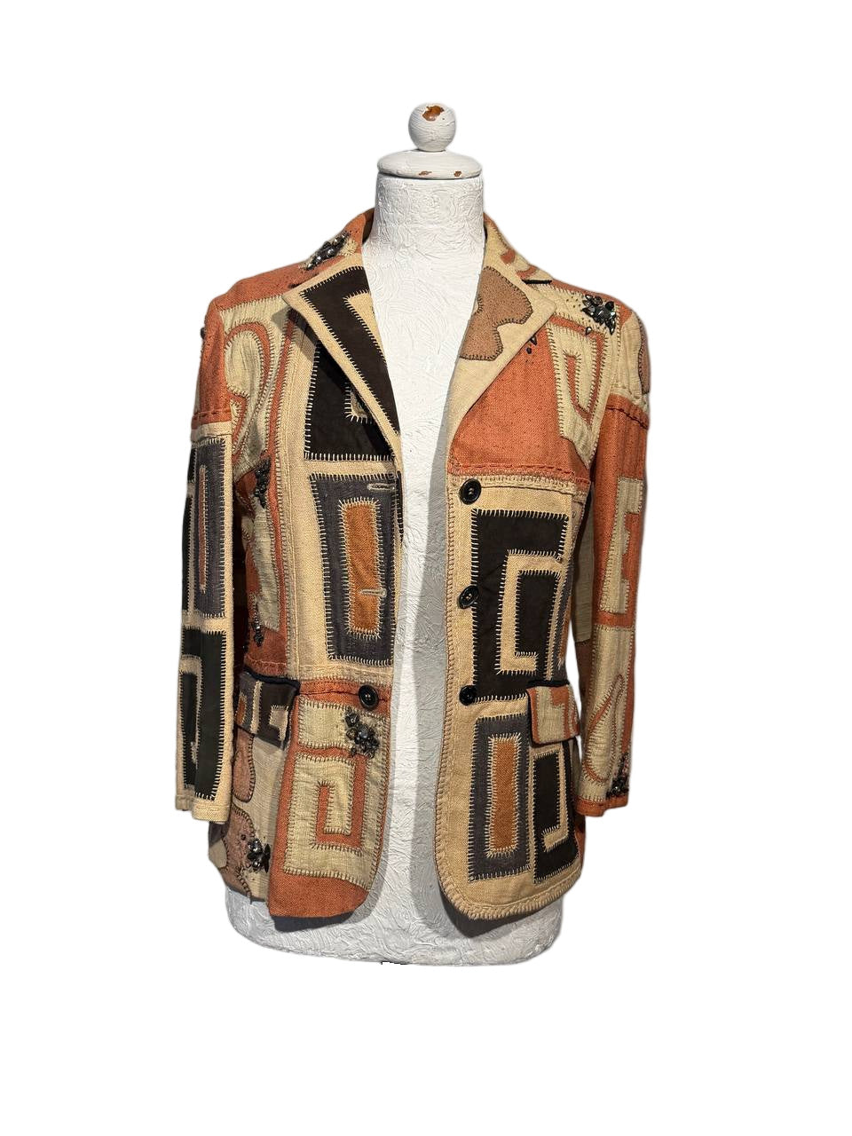 GIACCA ETRO MILANO SETA PATCHWORK RICAMATA Tg 42