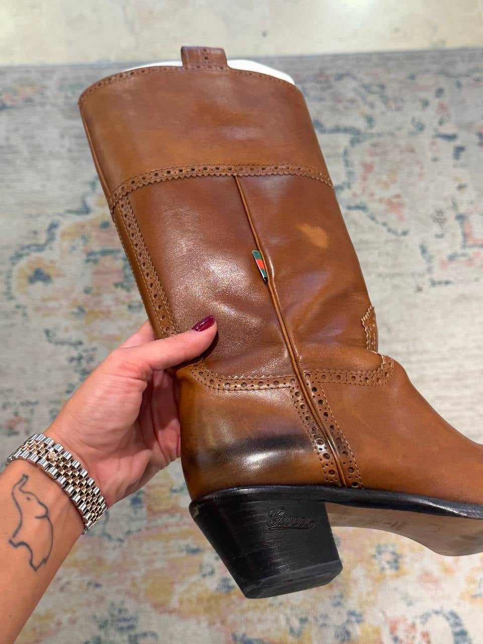 STIVALI GUCCI STILE CAMPEROS PELLE CUOIO PUNTA SCURA Nr 39.5
