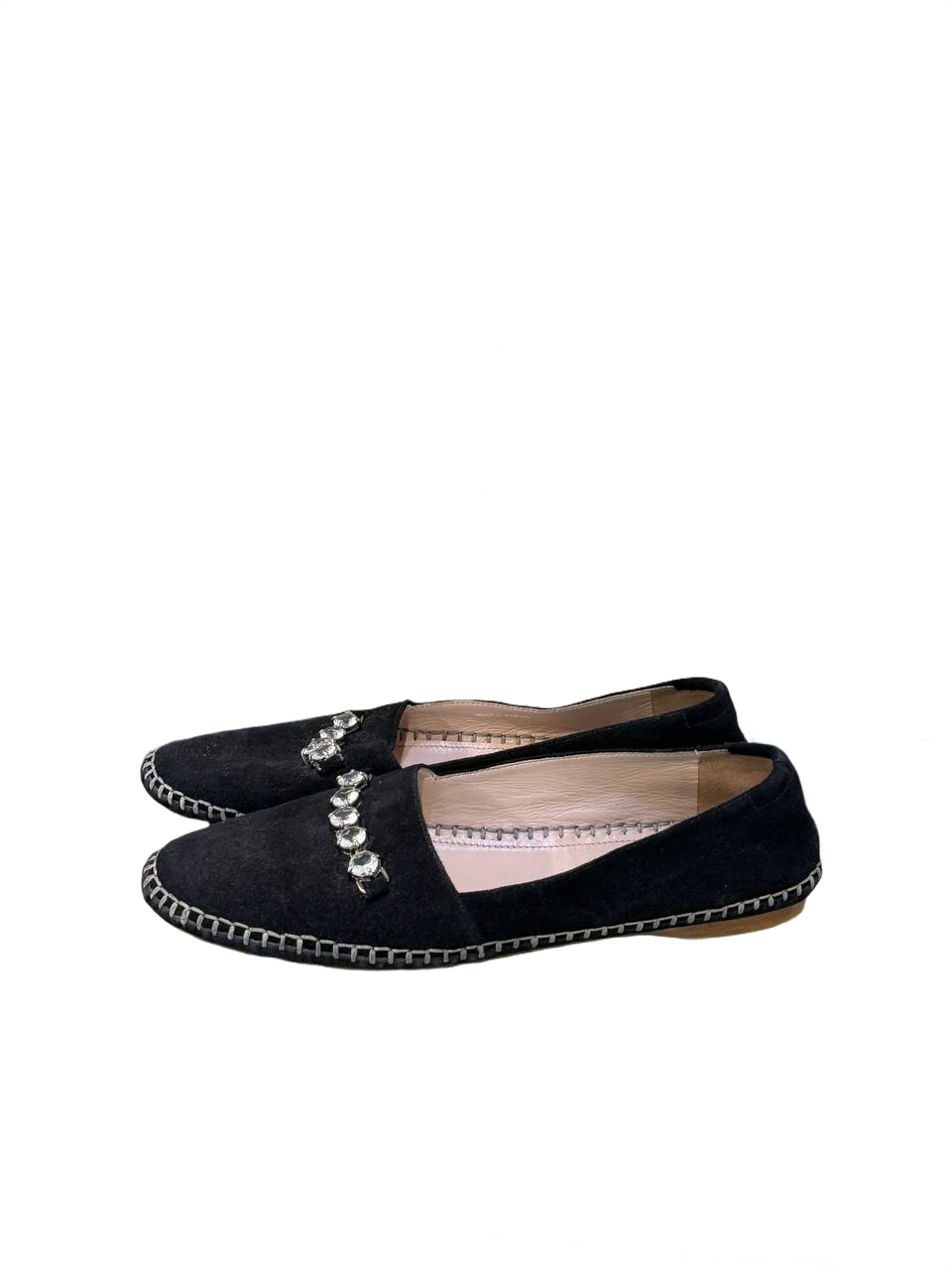 ESPADRILLAS MIUMIU SCAMOSCIATE CRISTALLI NERE Nr 40