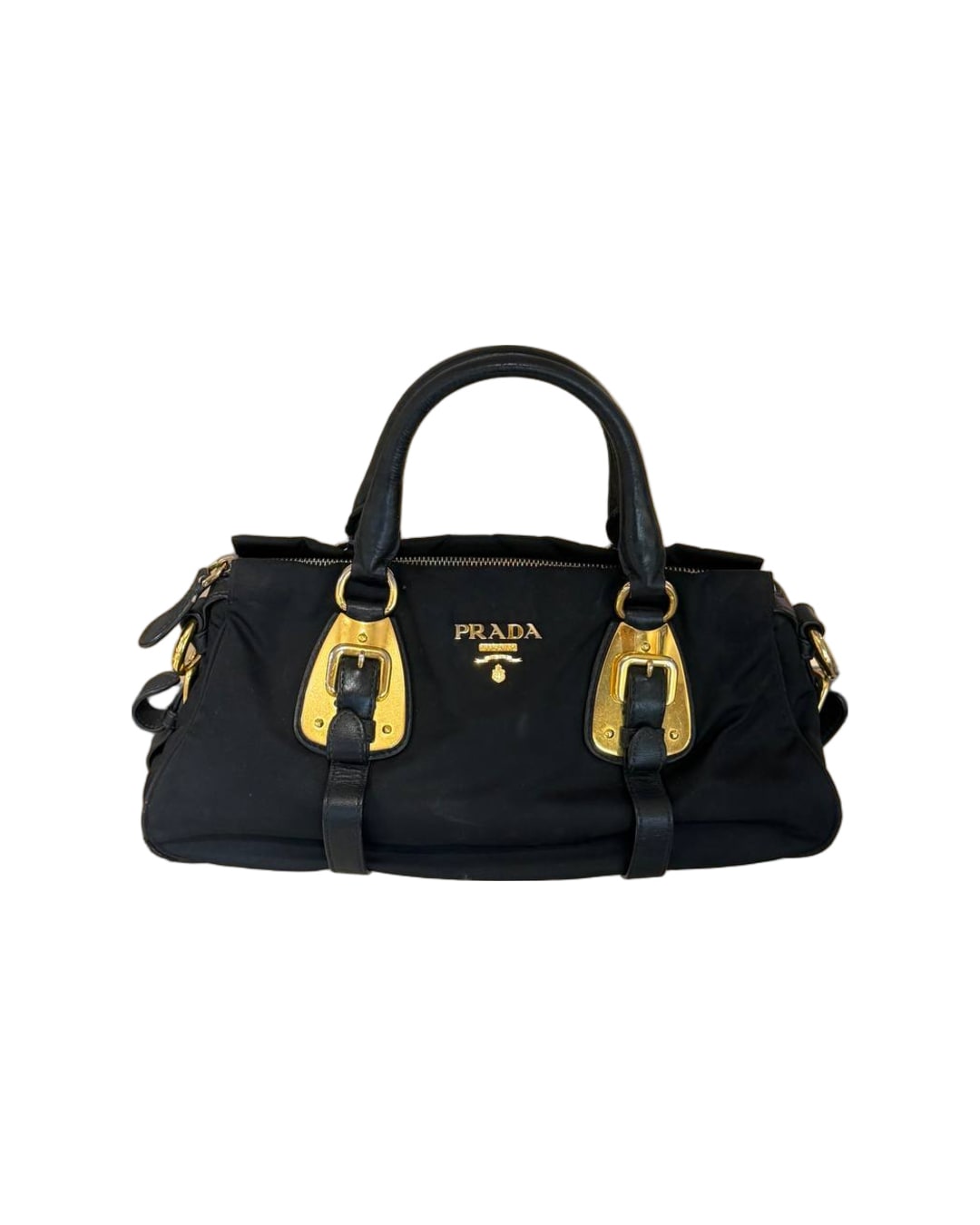 BORSA PRADA IN NYLON NERA HARDWARE DORATO