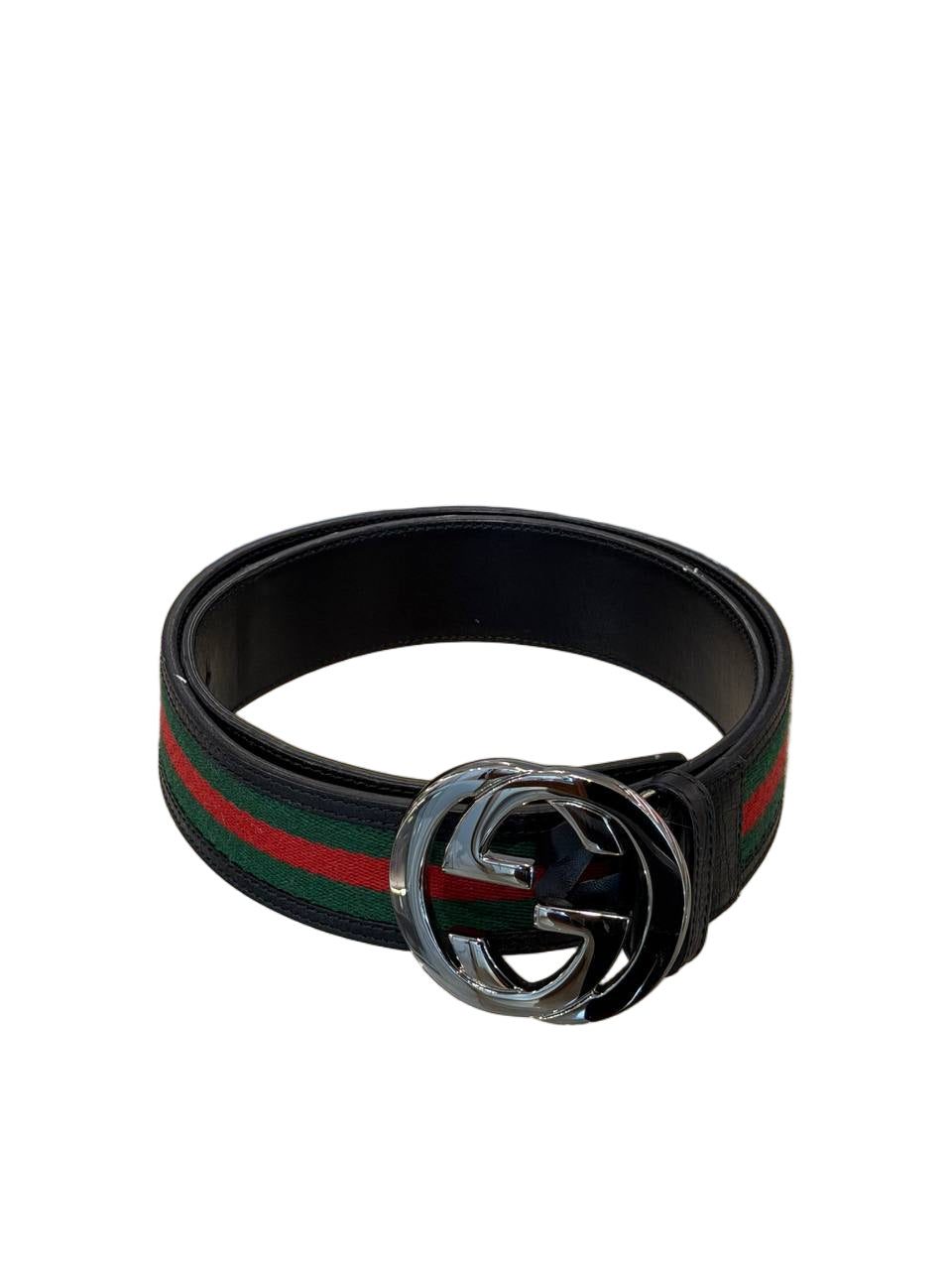 CINTURA GUCCI FASCIA WEB E RIFINITURE NERE MISURA 85