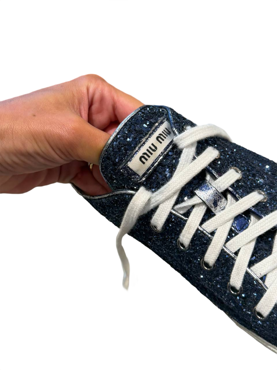 SNEAKERS MIUMIU SNEAKER GLITTER BLU CAP TOE CRISTALLI Nr 40
