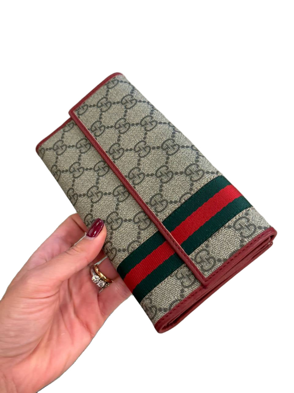PORTAFOGLIO GUCCI GG PVC RIFINITURE ROSSE FASCIA WEB