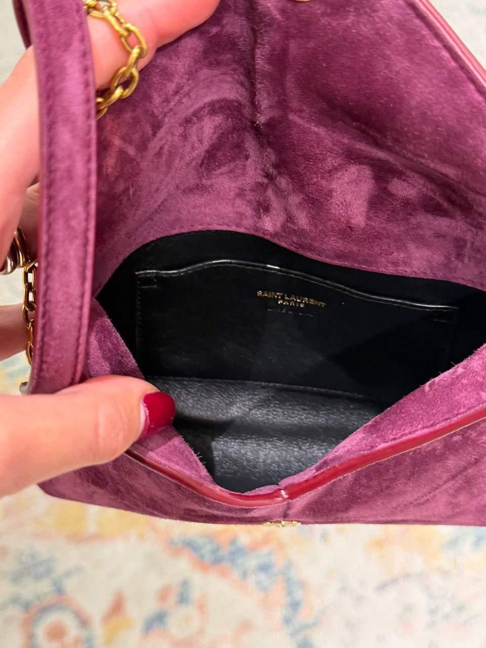 POCHETTE CASSANDRA SMALL SAINT LAURENT SUEDE PRUGNA