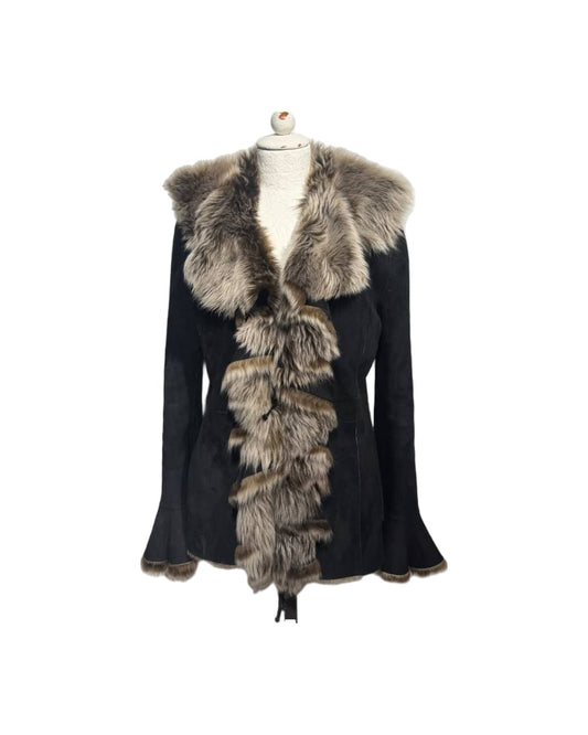 GIACCA MONTONE JEAN GUISE NERA SHEARLING CON PELO Tg 38