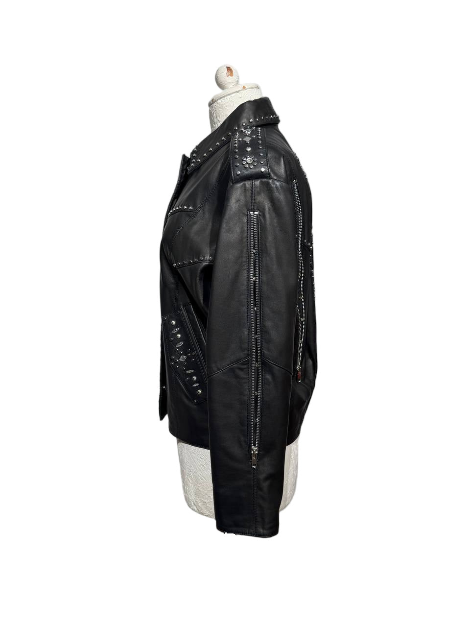 GIACCA PELLE BORCHIE PANTERA NERA MAJE Tg 40