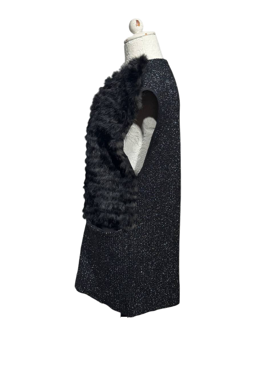 GILET PELLICCIA CONIGLIO LUREX NERO Tg 38