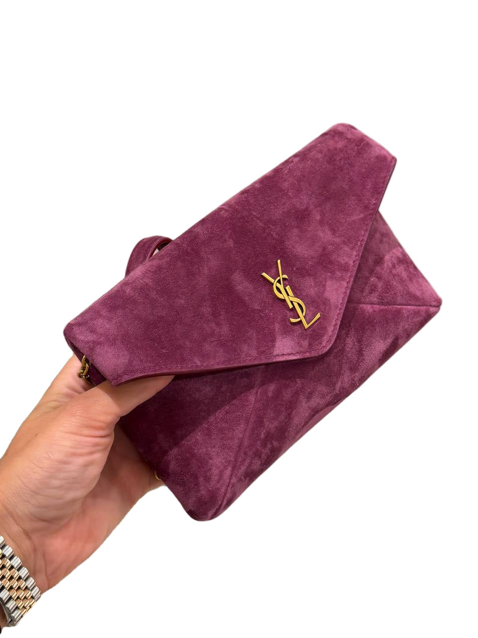 POCHETTE CASSANDRA SMALL SAINT LAURENT SUEDE PRUGNA