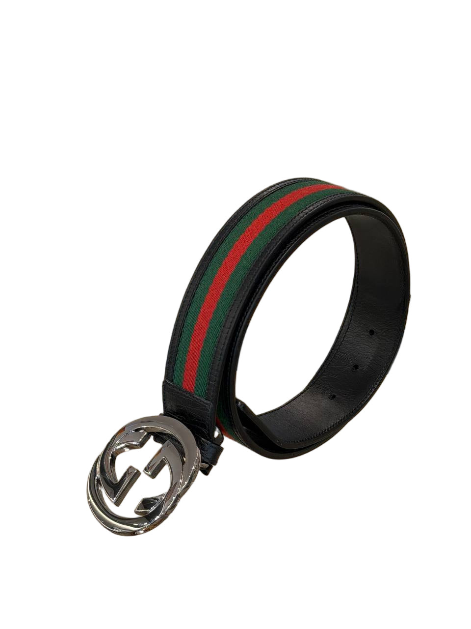 CINTURA GUCCI FASCIA WEB E RIFINITURE NERE MISURA 85