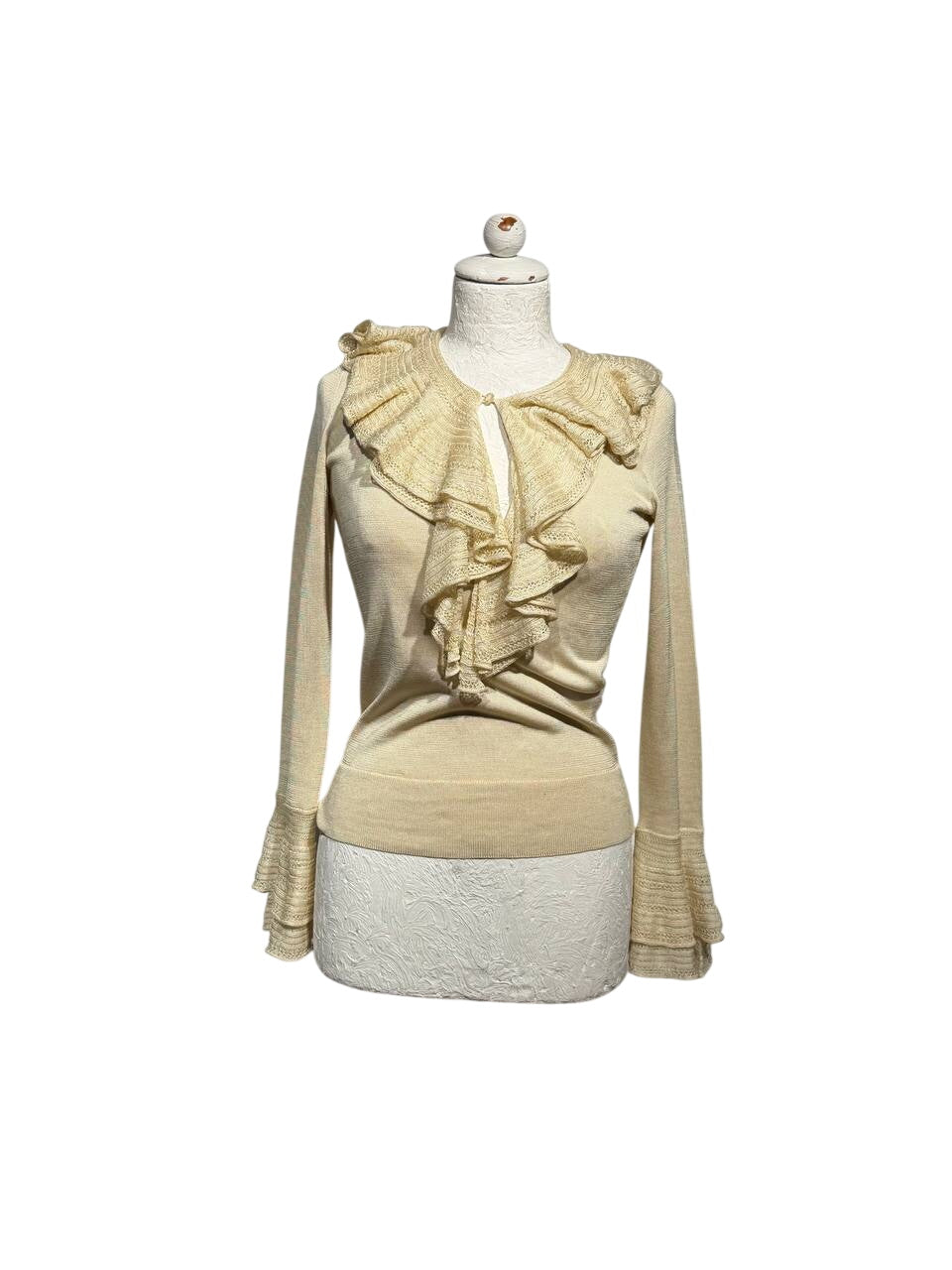 MAGLIA RALPH LAUREN SETA CASHMERE VOLANT CREMA Tg XS