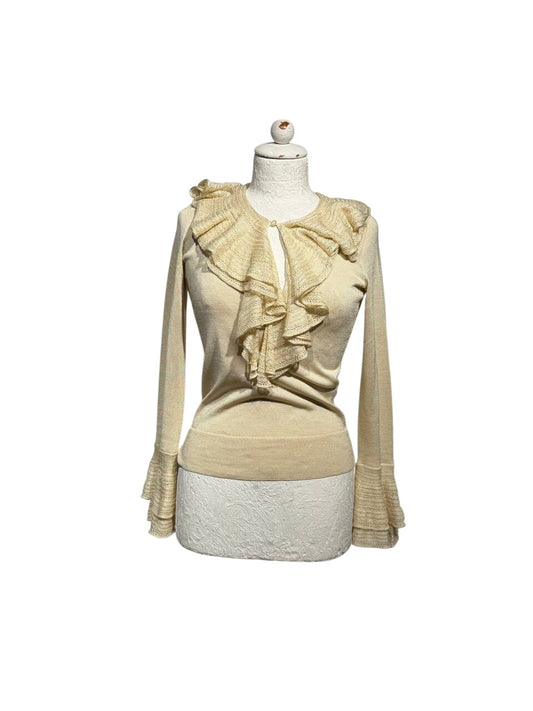 MAGLIA RALPH LAUREN SETA CASHMERE VOLANT CREMA Tg XS