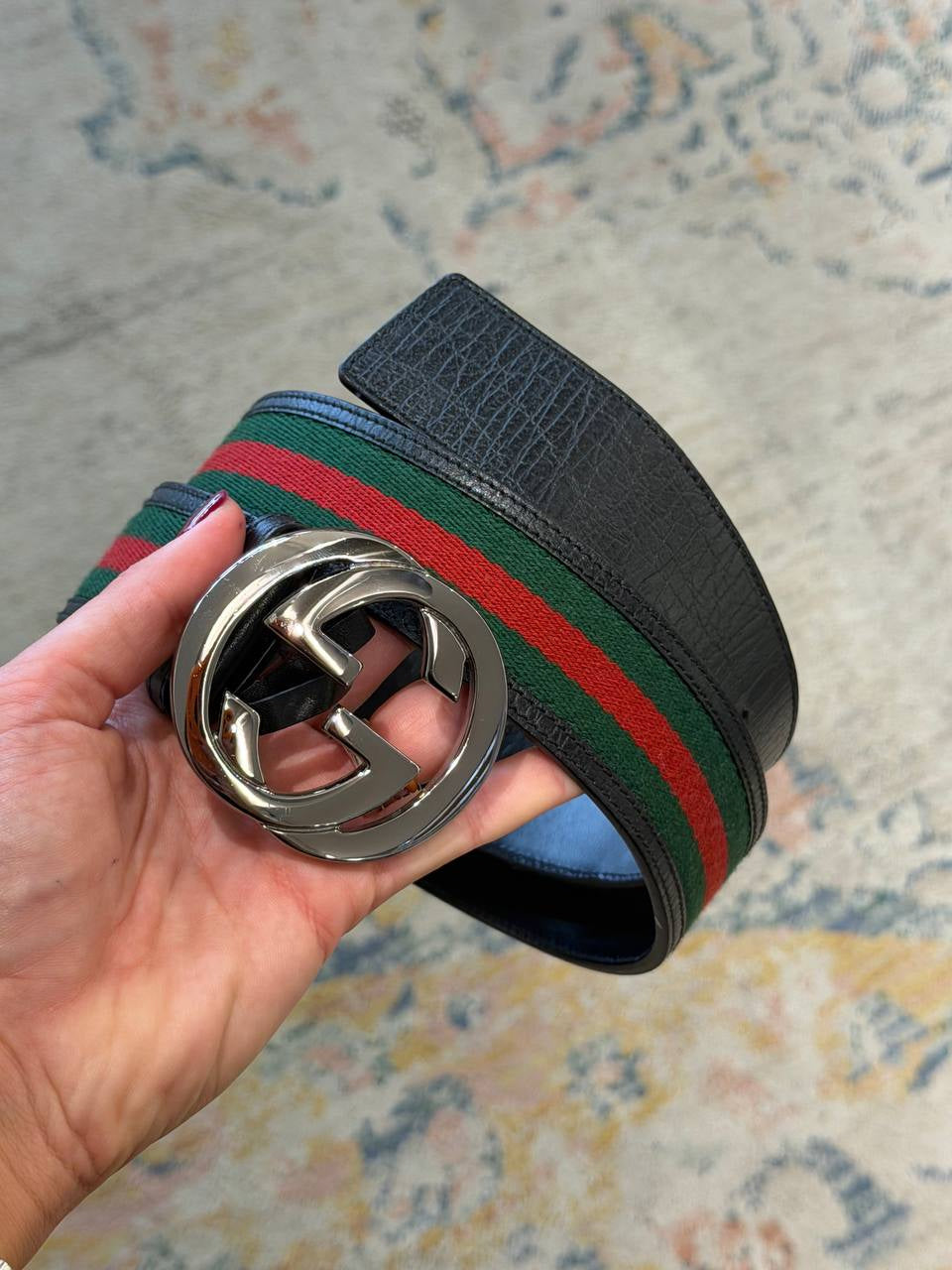 CINTURA GUCCI FASCIA WEB E RIFINITURE NERE MISURA 85