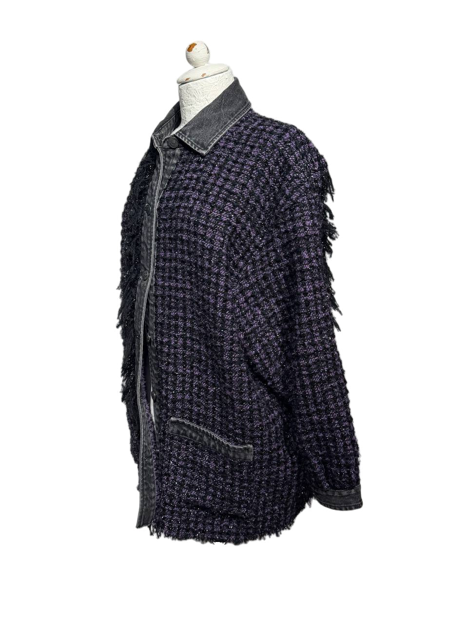 GIACCA DIESEL TWEED BOUCLÉ VIOLA E NERO DENIM OVERSIZE Tg XS