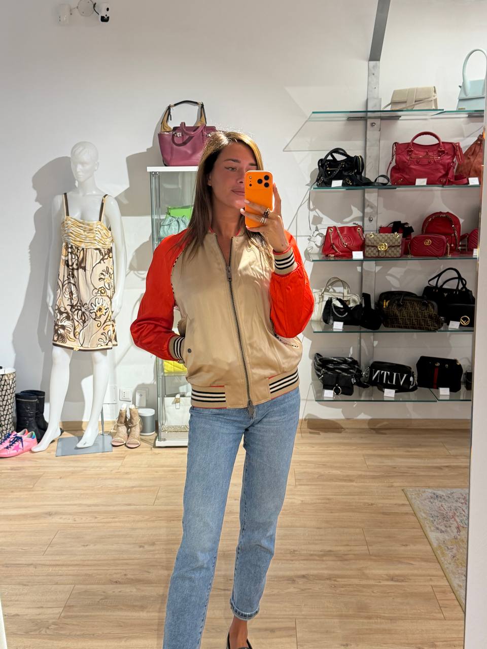 BOMBER BURBERRY SATINATO ORO/ARANCIO TB Tg 38