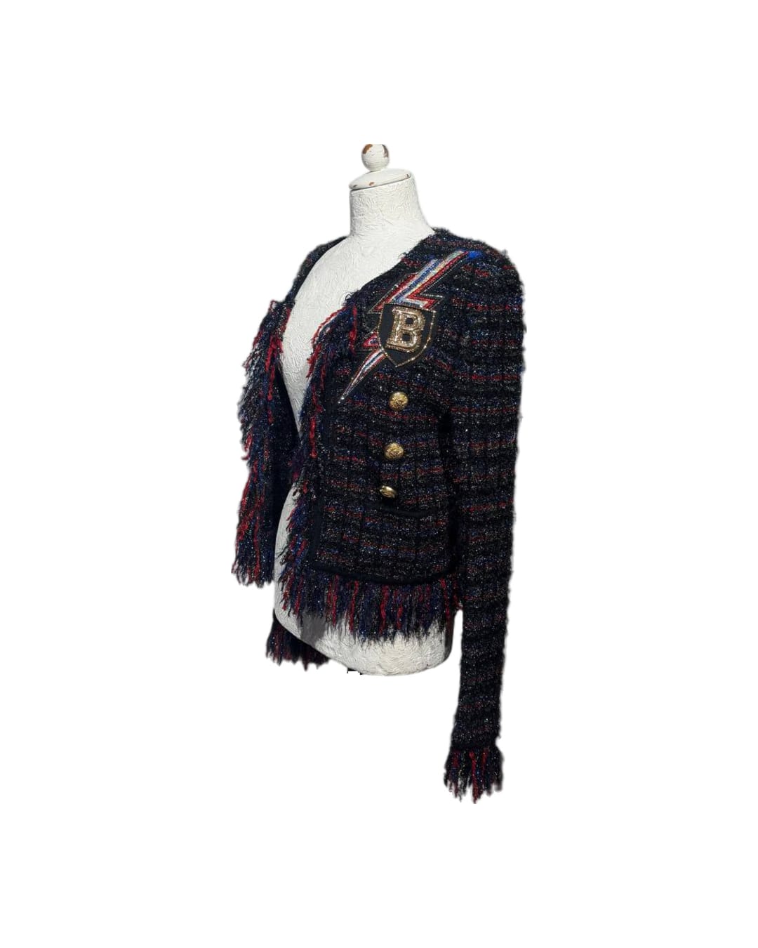 GIACCA BALMAIN NERA LUREX CON STEMMA FRONTALE Tg 42