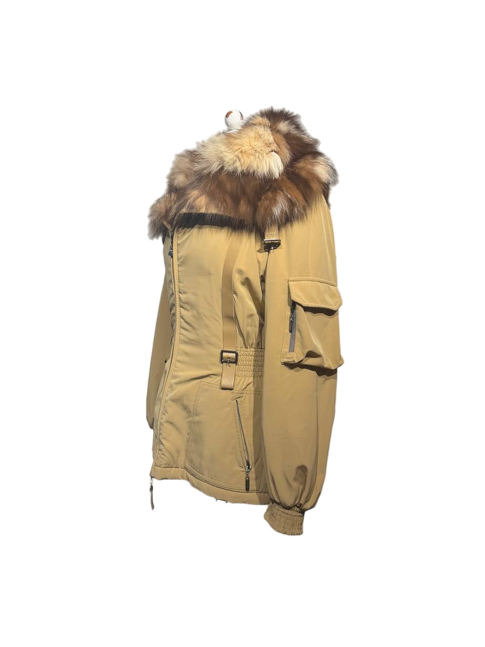 PIUMINO BEIGE MAZZI OVEREAR PELO VOLPE  Tg 44