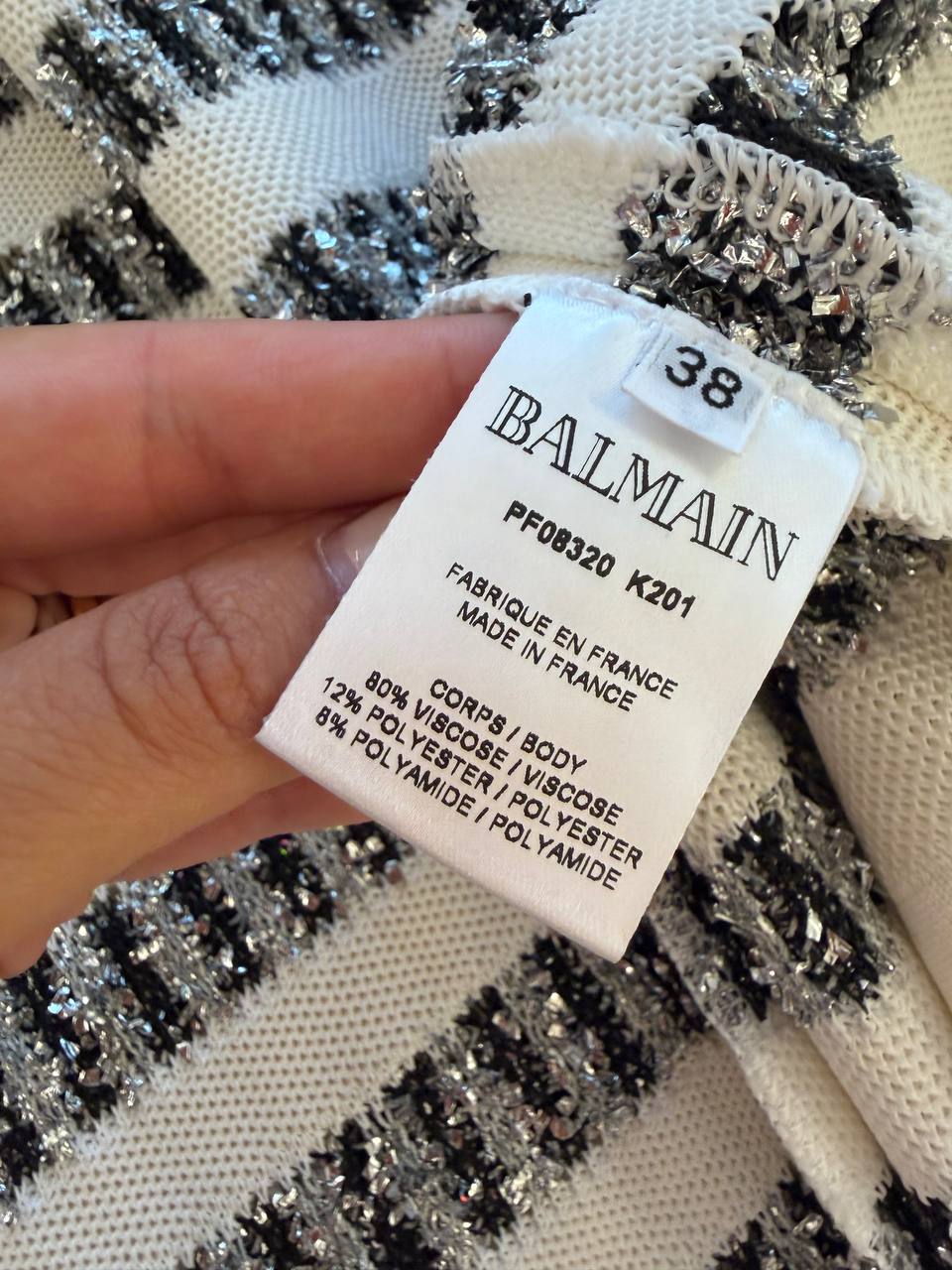 CARDIGAN LUNGO METALLIZZATO A RIGHE BALMAIN Tg 42