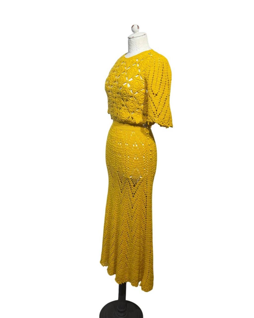 ABITO CROCHET GIALLO SENAPE ELISABETTA FRANCHI Tg 40