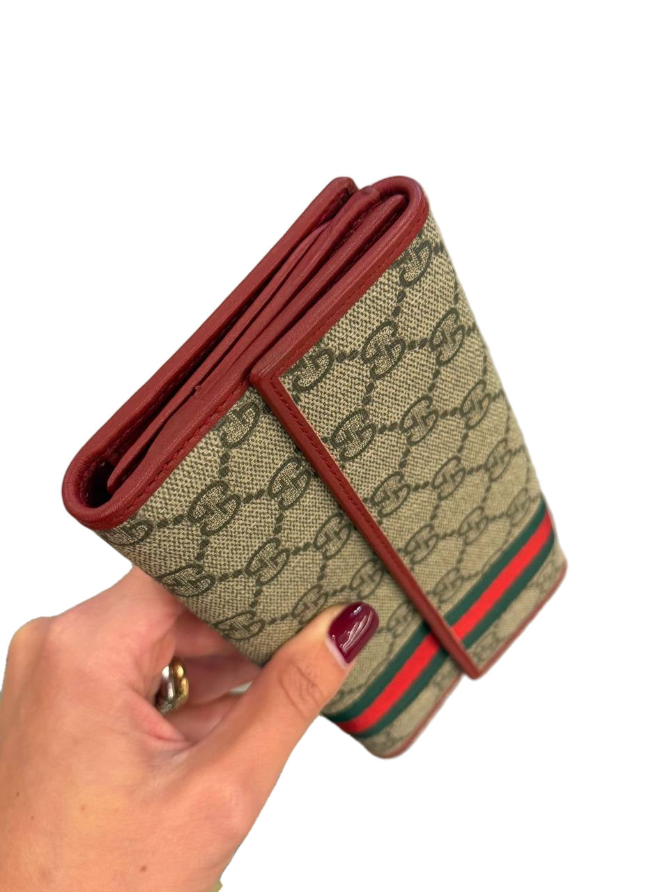 PORTAFOGLIO GUCCI GG PVC RIFINITURE ROSSE FASCIA WEB