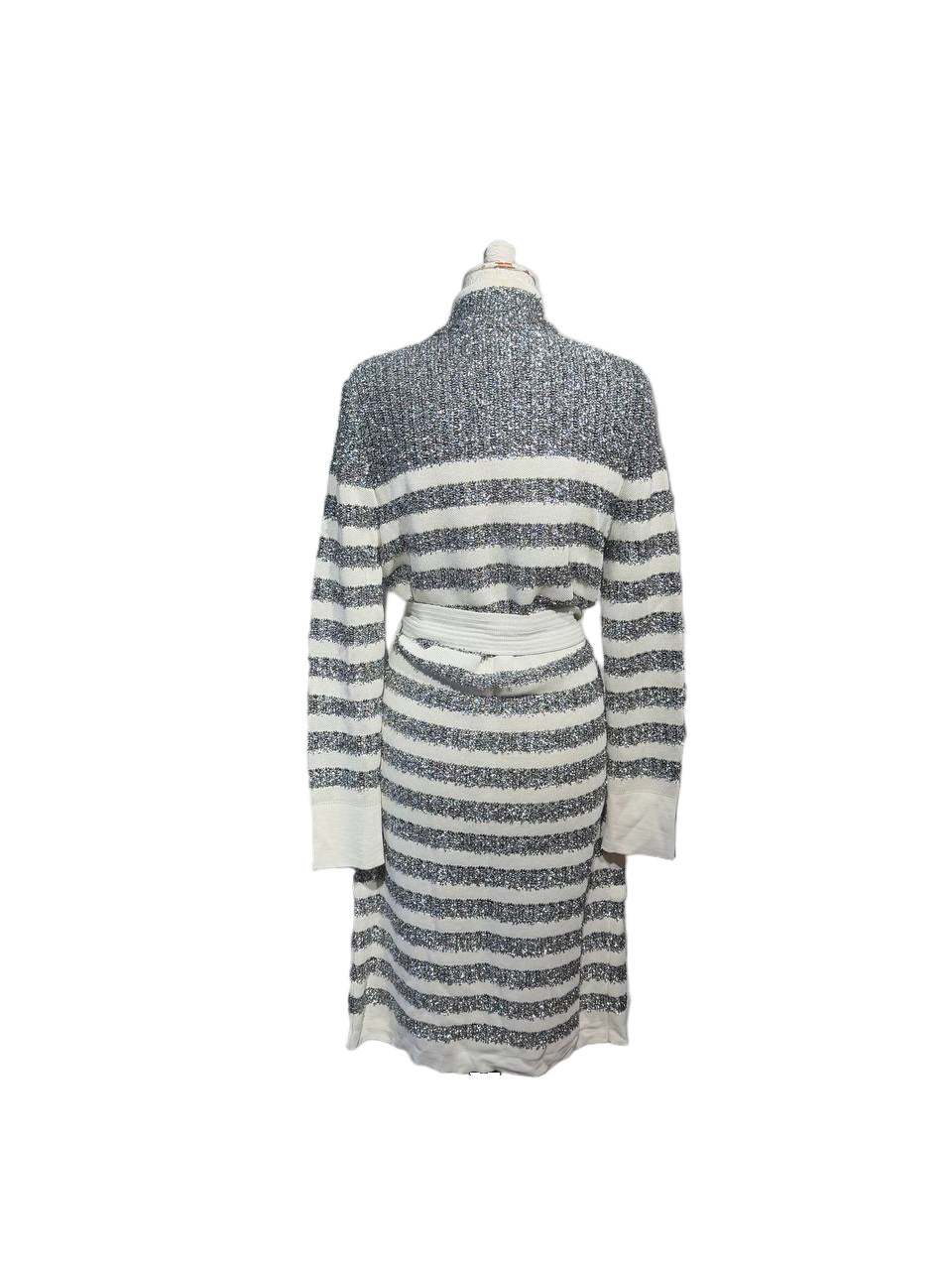 CARDIGAN LUNGO METALLIZZATO A RIGHE BALMAIN Tg 42