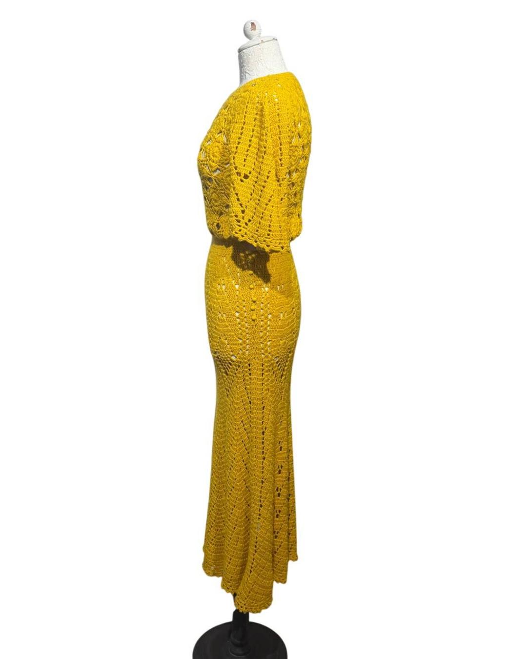 ABITO CROCHET GIALLO SENAPE ELISABETTA FRANCHI Tg 40