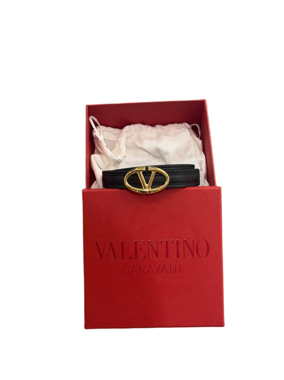 CINTURA VALENTINO NERA V LOGO DORATO 80