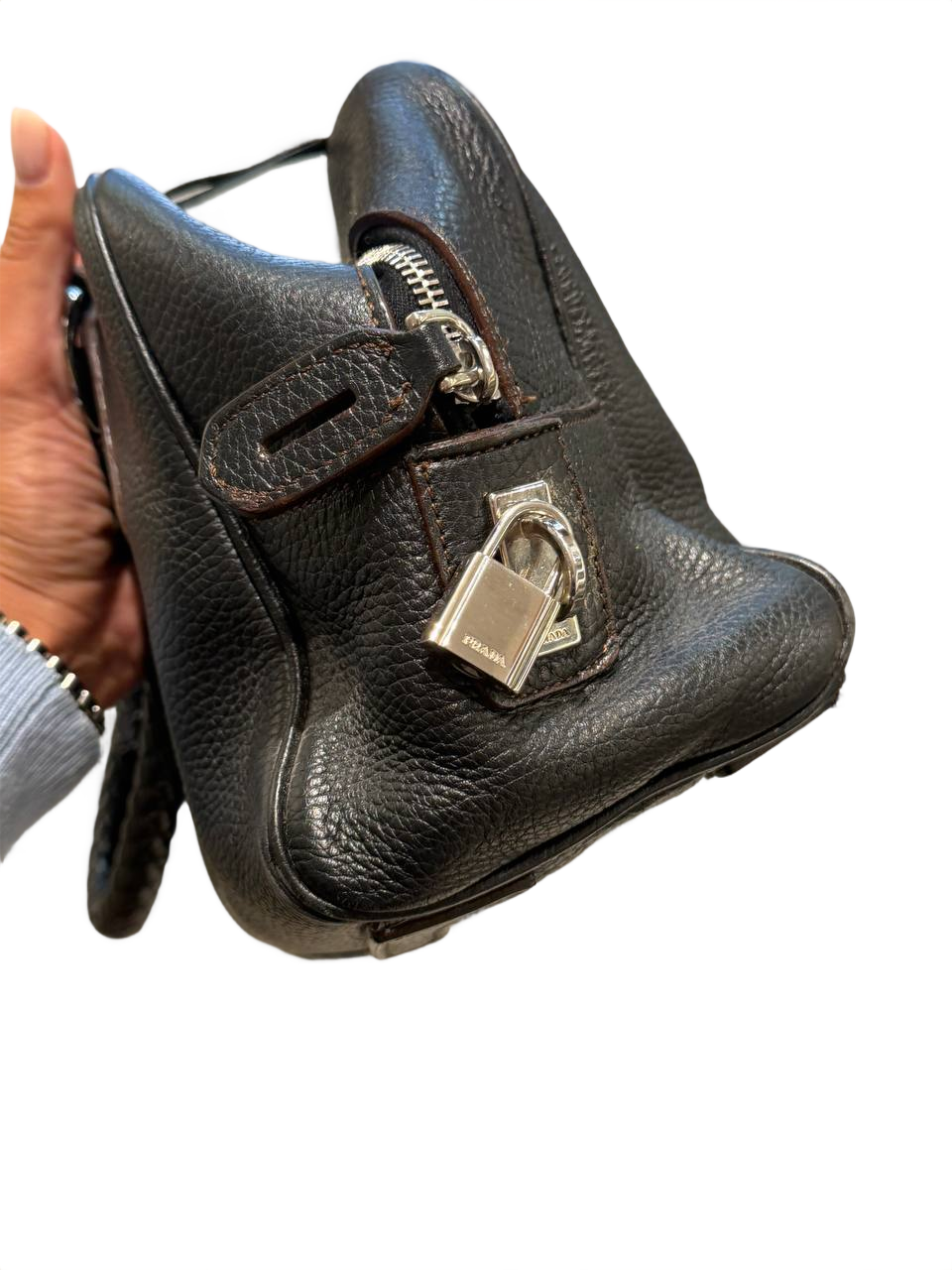 BORSA PRADA IN PELLE NERA MANICI INTRECCIATI