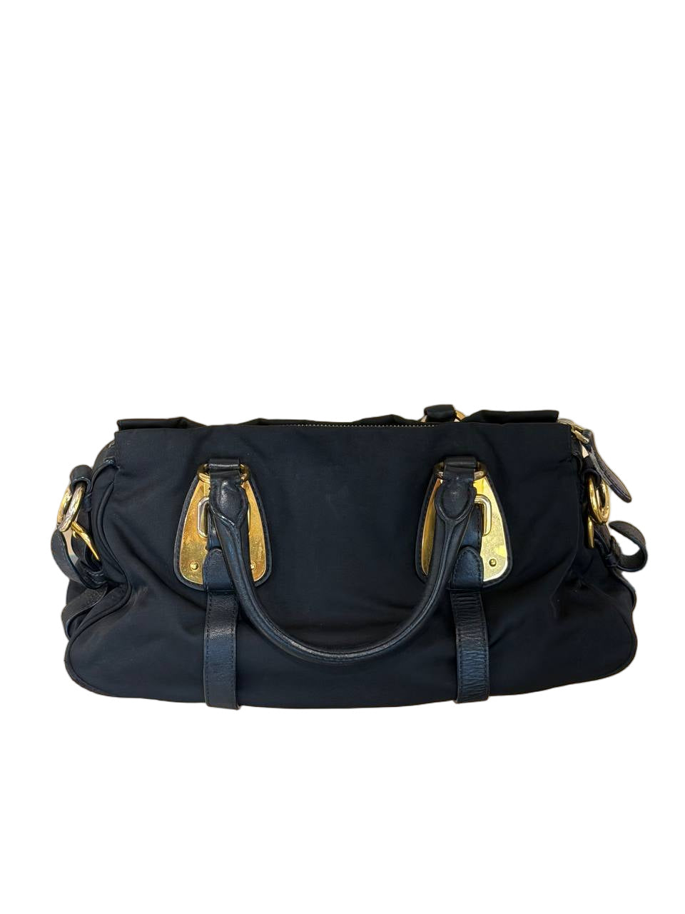 BORSA PRADA IN NYLON NERA HARDWARE DORATO