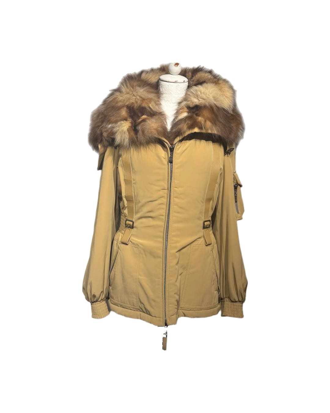 PIUMINO BEIGE MAZZI OVEREAR PELO VOLPE  Tg 44