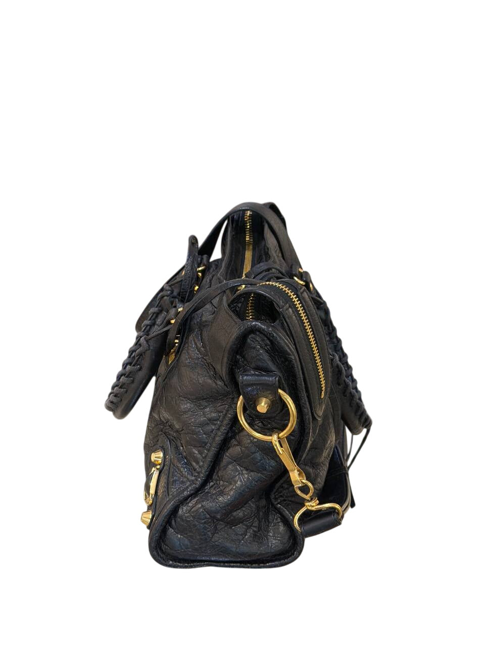 BALENCIAGA CITY SMALL PELLE NERA HARDWARE ORO