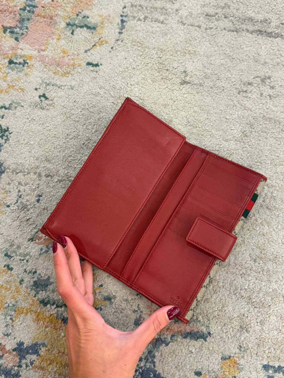 PORTAFOGLIO GUCCI GG PVC RIFINITURE ROSSE FASCIA WEB